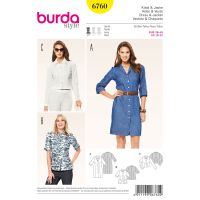 Strih Burda 6760 - Košeľové šaty, košele, krátke sako