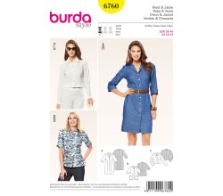 Strih Burda 6760 - Košeľové šaty, košele, krátke sako