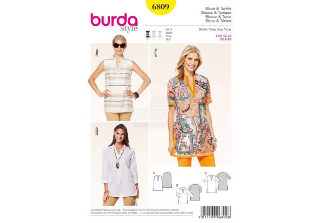 Strih Burda 6809 - Tunika, košeľa