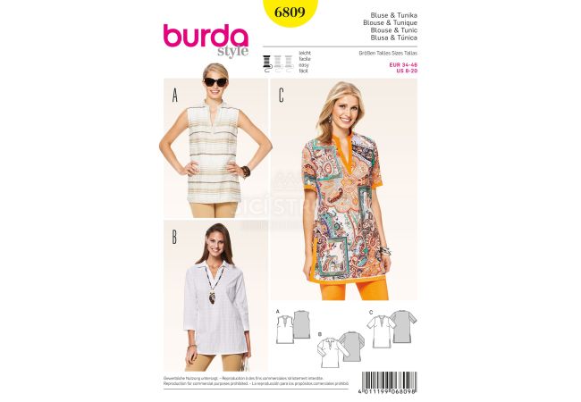 Strih Burda 6809 - Tunika, košeľa