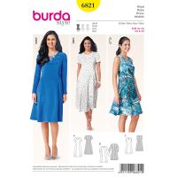 Strih Burda 6821 - Áčkové šaty, midi šaty, letné šaty