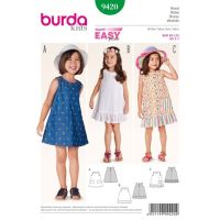 Strih Burda 9420 - Detské áčkové šaty s vreckami