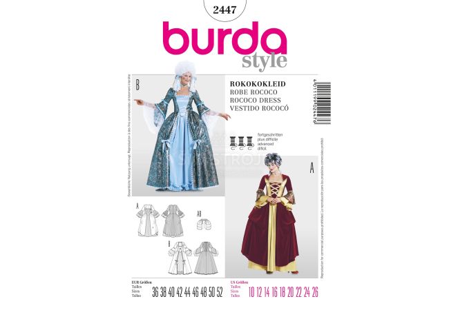 Strih Burda 2447 - Rokokové šaty