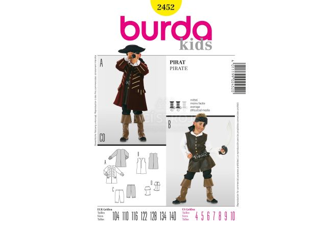 Strih Burda 2452 - Kostým piráta, objaviteľa