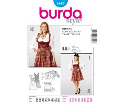 Strih Burda 7443 - Krojové šaty, krojová zásterka, krojová blúzka