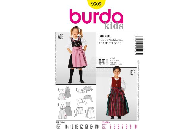 Strih Burda 9509 - Detské krojové šaty