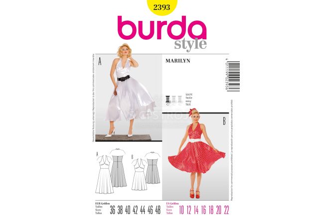 Strih Burda 2393 - Šaty Marilyn, 50. roky