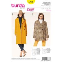 Strih Burda 6736 - Jednoduchý kabát, krátky kabát