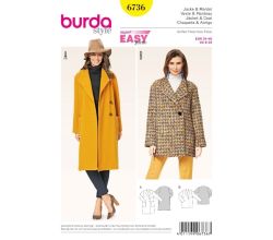 Strih Burda 6736 - Jednoduchý kabát, krátky kabát