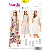 Strih Burda 6628 - Dlhé letné šaty, áčkové šaty, šaty s topom