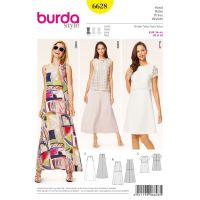 Strih Burda 6628 - Dlhé letné šaty, áčkové šaty, šaty s topom