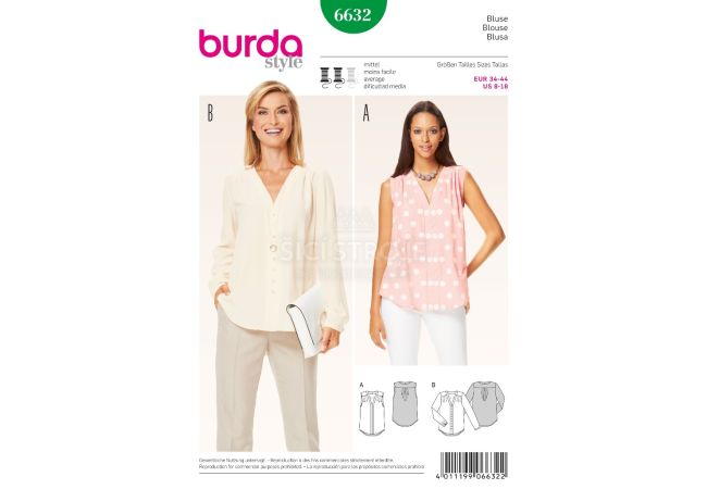 Strih Burda 6632 - Blúzka, zapínacia blúzka, košeľa