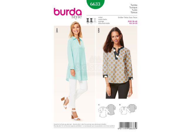 Strih Burda 6633 - Tunika, voľná tunika