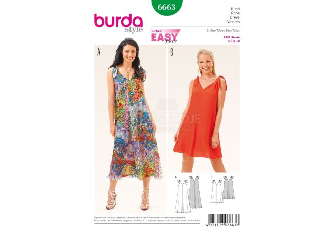 Strih Burda 6663 - Jednoduché letné šaty