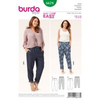 Strih Burda 6678 - Nohavice s pásom do gumy pre plnoštíhle