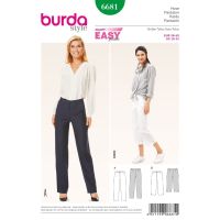 Strih Burda 6681 - Jednoduché rovné nohavice, trojštvrťové nohavice