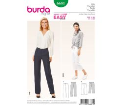 Strih Burda 6681 - Jednoduché rovné nohavice, trojštvrťové nohavice