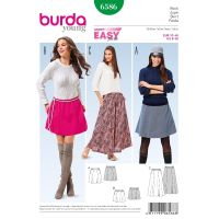 Strih Burda 6586 - Jednoduchá sukňa, áčková sukňa, mini sukňa, dlhá sukňa