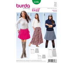 Strih Burda 6586 - Jednoduchá sukňa, áčková sukňa, mini sukňa, dlhá sukňa