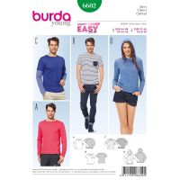 Strih Burda 6602 - Jednoduché tričko, tričko s kapucňou, tričko s dlhým rukávom, pánske tričko