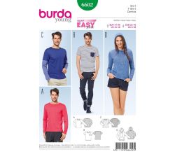 Strih Burda 6602 - Jednoduché tričko, tričko s kapucňou, tričko s dlhým rukávom, pánske tričko