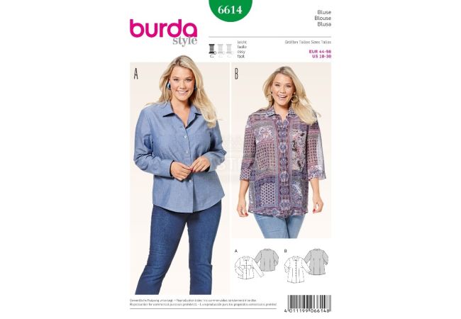 Strih Burda 6614 - Košeľa pre plnoštíhle