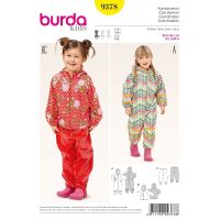 Strih Burda 9378 - Detská kombinéza, bunda s kapucňou, oteplováky