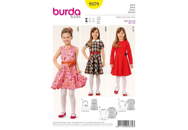Strih Burda 9379 - Detské šaty s kolesovou sukňou