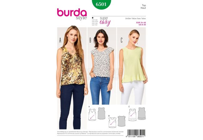 Strih Burda 6501 - Jednoduchý top, tielko