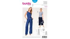 Strih Burda 6516 - Overal a nohavice so širokými nohavicami, top peplum