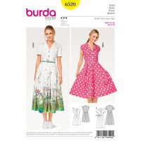 Strih Burda 6520 - Košeľové šaty, letné šaty, retro šaty