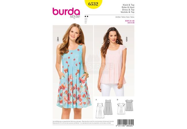 Strih Burda 6532 - Blúzka, letné šaty, balónové šaty