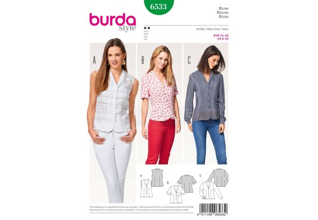 Strih Burda 6533 - Zapínacia blúzka, košeľa