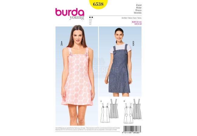 Strih Burda 6538 - Šaty na ramienka, laclové šaty, mini šaty