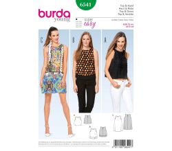 Strih Burda 6541 - Jednoduché letné šaty bez rukávov, tielko, top