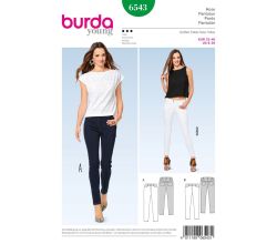 Strih Burda 6543 - Džínsy, džínsové nohavice s vyšším pásom