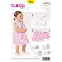 Strih Burda 9357 - Detské zapínacie šaty s golierom, nohavičky