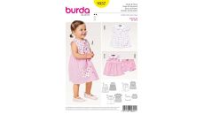 Strih Burda 9357 - Detské zapínacie šaty s golierom, nohavičky