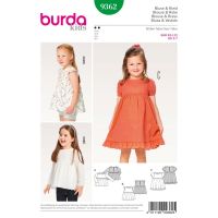 Strih Burda 9362 - Detská blúzka, naberané šaty