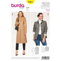 Strih Burda 6461 - Dlhý kabát so stojačikom, krátky kabát, sako