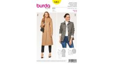 Strih Burda 6461 - Dlhý kabát so stojačikom, krátky kabát, sako