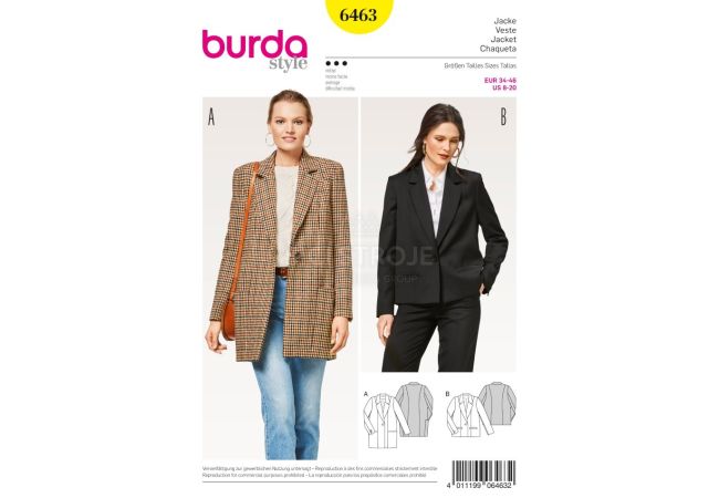 Strih Burda 6463 - Sako, kabátik, oversized