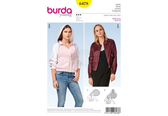 Strih Burda 6478 - Bomber, bunda s kapucňou