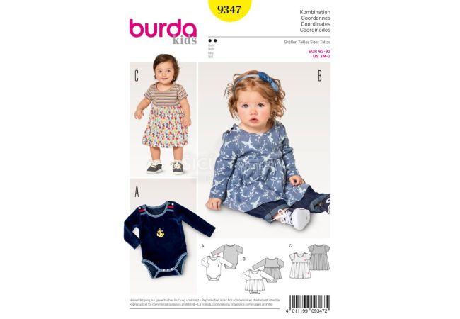 Strih Burda 9347 - Detské bodýčko, bodýčko so sukňou