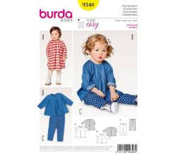 Strih Burda 9348 - Detské áčkové prepínacie šaty, tunika, nohavice