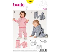 Strih Burda 9349 - Detská tepláková súprava, mikina s kapucňou, tepláky