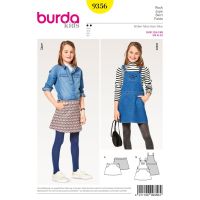 Strih Burda 9356 - Detská džínsová sukňa, laclové šaty, sukne s trakmi