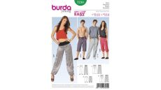 Strih Burda 7230 - Jednoduché dámske a pánske teplákové nohavice, tepláky