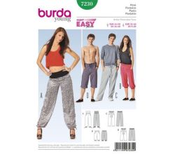 Strih Burda 7230 - Jednoduché dámske a pánske teplákové nohavice, tepláky