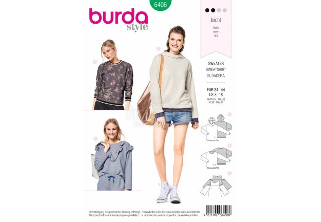 Strih Burda 6406 - Mikina, mikina s kapucňou